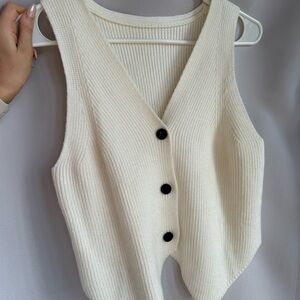 Cream Button-Up Knit Vest